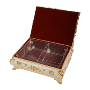 Peacock Wedding Gift Box — Open box with four-compartment insert thumbnail