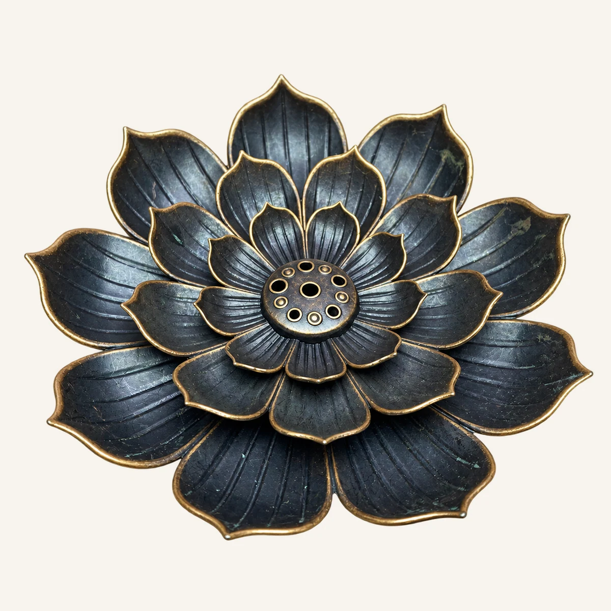 Large Layered Lotus Incense Holder — Antique blue layered-lotus reference