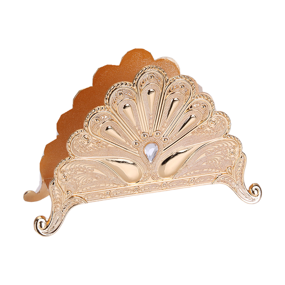 Peacock Floral Napkin Holder — Gold-tone peacock floral design