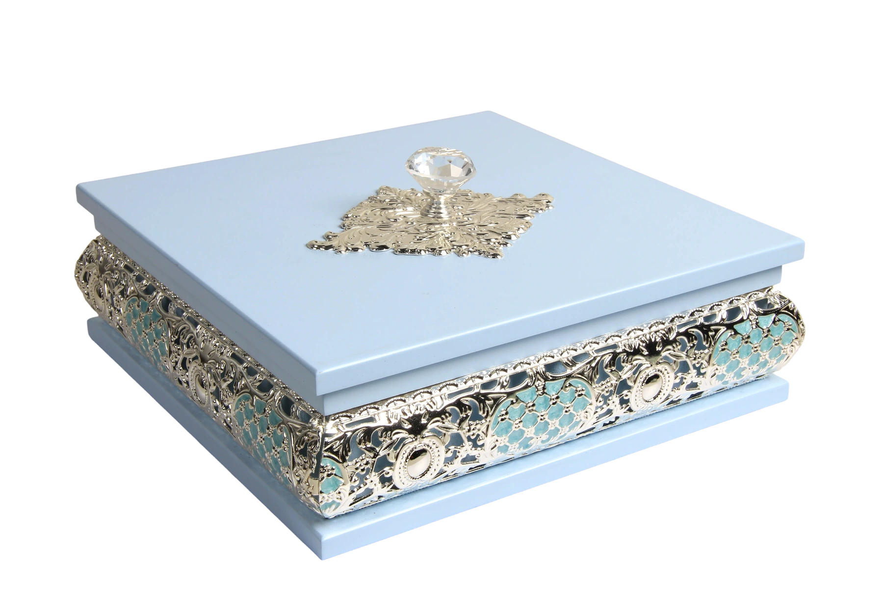European Square Wooden Tissue Boxes — MH013 closed-lid exterior reference — Blue finish — closed-lid exterior reference