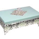 European Footed Wooden Tissue Boxes — MH016 closed-lid exterior reference — Mint green finish — closed-lid exterior reference thumbnail