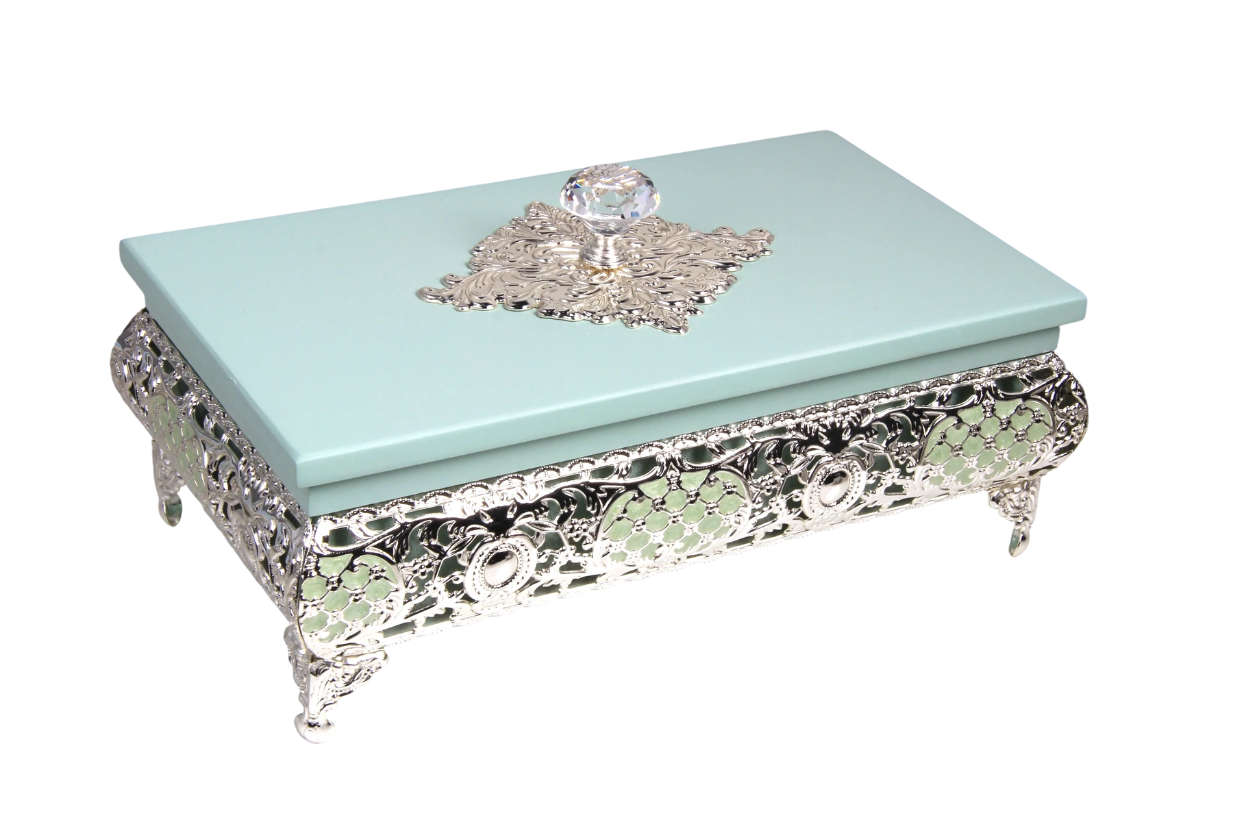 European Footed Wooden Tissue Boxes — MH016 closed-lid exterior reference — Mint green finish — closed-lid exterior reference