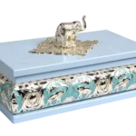 Elephant Rectangular Wooden Tissue Boxes — MH021 closed-lid exterior reference — Blue finish — closed-lid exterior reference thumbnail