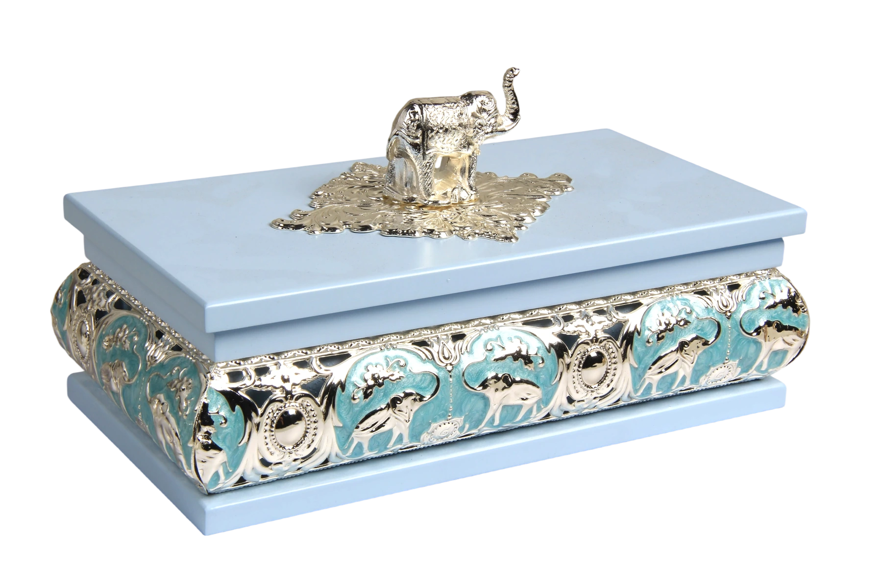 Elephant Rectangular Wooden Tissue Boxes — MH021 closed-lid exterior reference — Blue finish — closed-lid exterior reference
