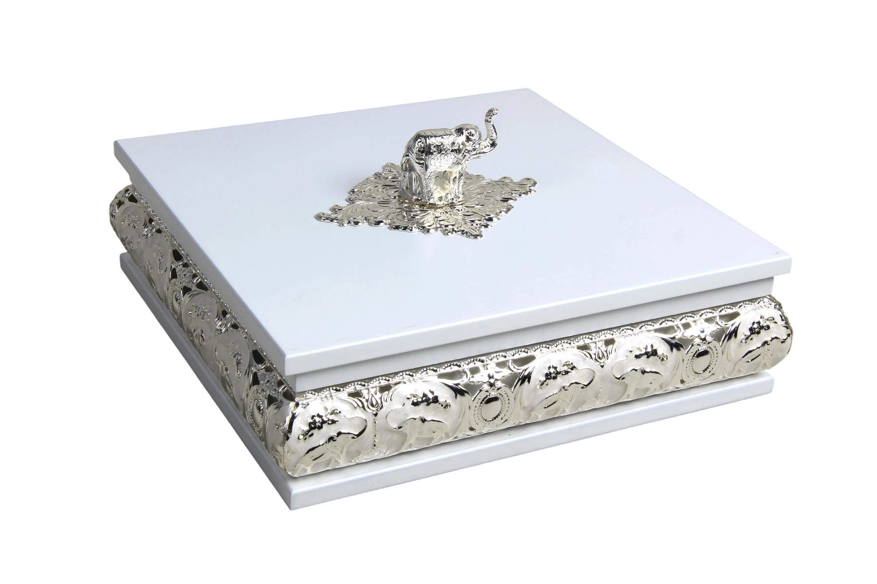 Elephant Square Wooden Tissue Boxes — MH023 closed-lid exterior reference — White finish — closed-lid exterior reference