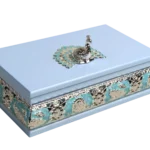 Peacock Rectangular Wooden Tissue Boxes — MH032 closed-lid exterior reference — Blue finish — closed-lid exterior reference thumbnail