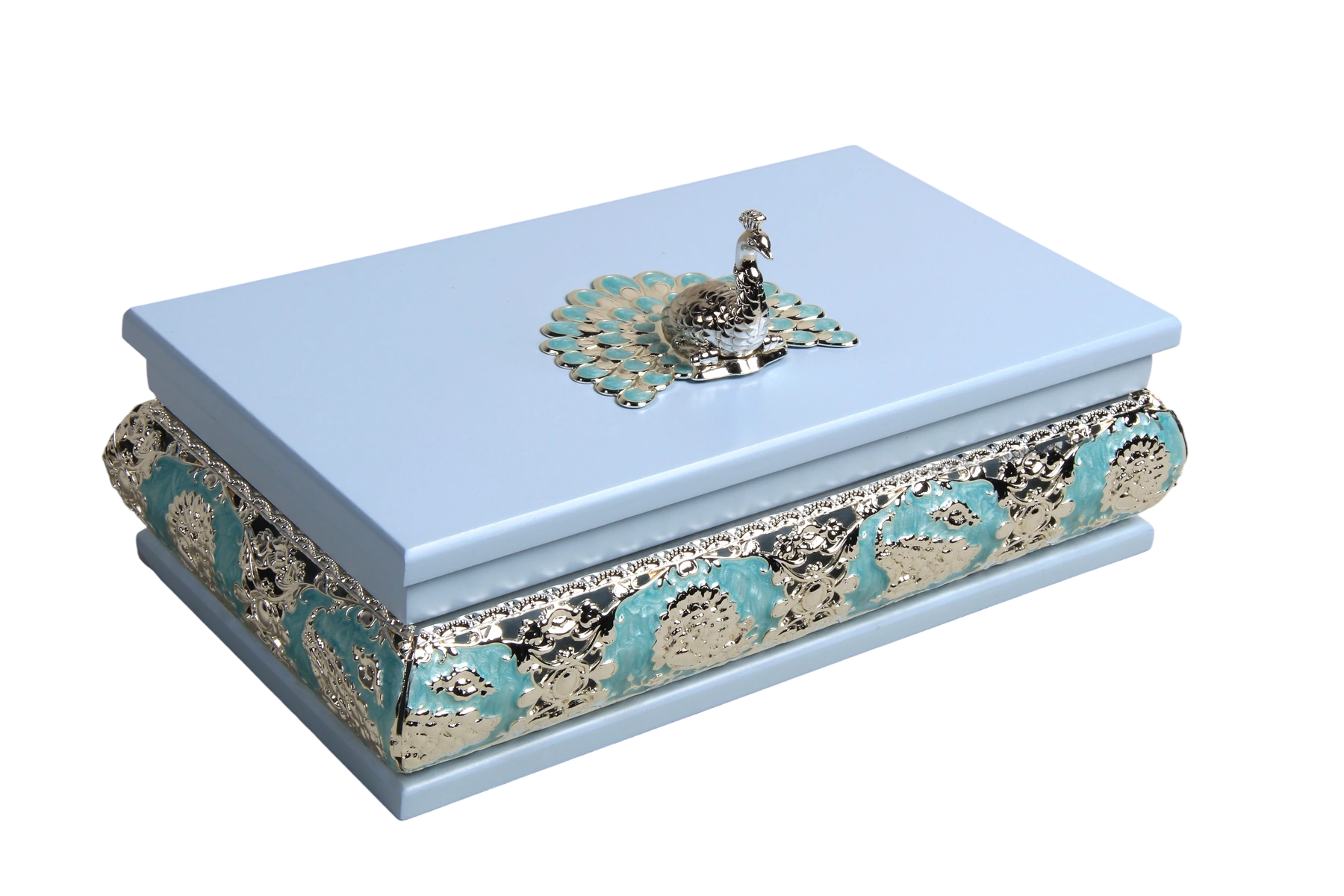 Peacock Rectangular Wooden Tissue Boxes — MH032 closed-lid exterior reference — Blue finish — closed-lid exterior reference