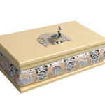 Peacock Rectangular Wooden Tissue Boxes — MH032 closed-lid exterior reference — Soft yellow finish — closed-lid exterior reference thumbnail