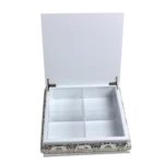 HS-MH035 Peacock Square Wooden Dry Fruit Boxes — Open lid and six-compartment interior thumbnail