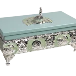 Peacock Footed Wooden Tissue Boxes — MH036 closed-lid exterior reference — Mint green finish — closed-lid exterior reference thumbnail