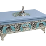 Peacock Footed Wooden Tissue Boxes — MH036 closed-lid exterior reference — Blue finish — closed-lid exterior reference thumbnail