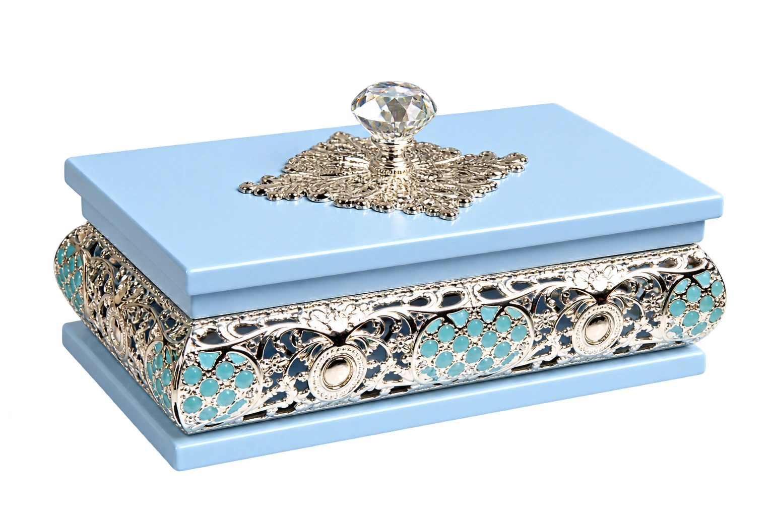 European Rectangular Wooden Tissue Box — MH012 closed-lid exterior reference — Blue finish — closed-lid exterior reference