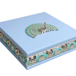 Peacock Square Wooden Tissue Boxes — MH033 closed-lid exterior reference — Blue finish — closed-lid exterior reference thumbnail