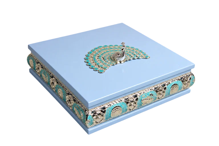 Peacock Square Wooden Tissue Boxes — MH033 exterior reference