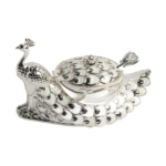 TZ016 silver-tone peacock-shaped sugar pot with pale feather panels and matching spoon thumbnail