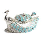 TZ016 sugar pot with turquoise peacock feather panels and silver-tone detailing thumbnail