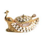 TZ016 gold-tone peacock-shaped sugar pot with pale feather panels and matching spoon thumbnail