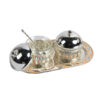 TZ019 twin sugar pot set with one lid removed to show the clear inner bowl and spoon thumbnail