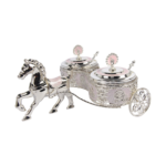 TZ060 pink twin sugar pots with peacock details and feather-shaped handles on a horse carriage thumbnail
