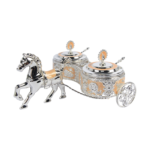 TZ060 peach twin peacock sugar pots on a silver-tone decorative horse carriage thumbnail