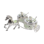 TZ061 twin pale green elephant-motif sugar pots with two spoons on a silver-tone horse carriage thumbnail