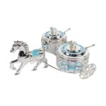 TZ061 turquoise twin elephant-motif sugar pots on a decorative silver-tone horse carriage thumbnail