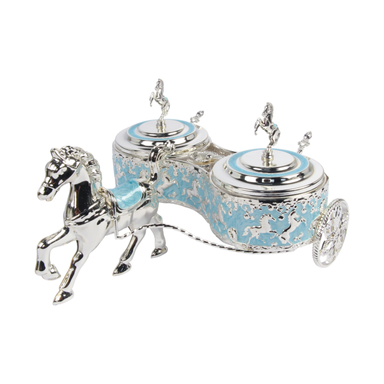 TZ062 Horse-motif twin-pot carriage, turquoise finish