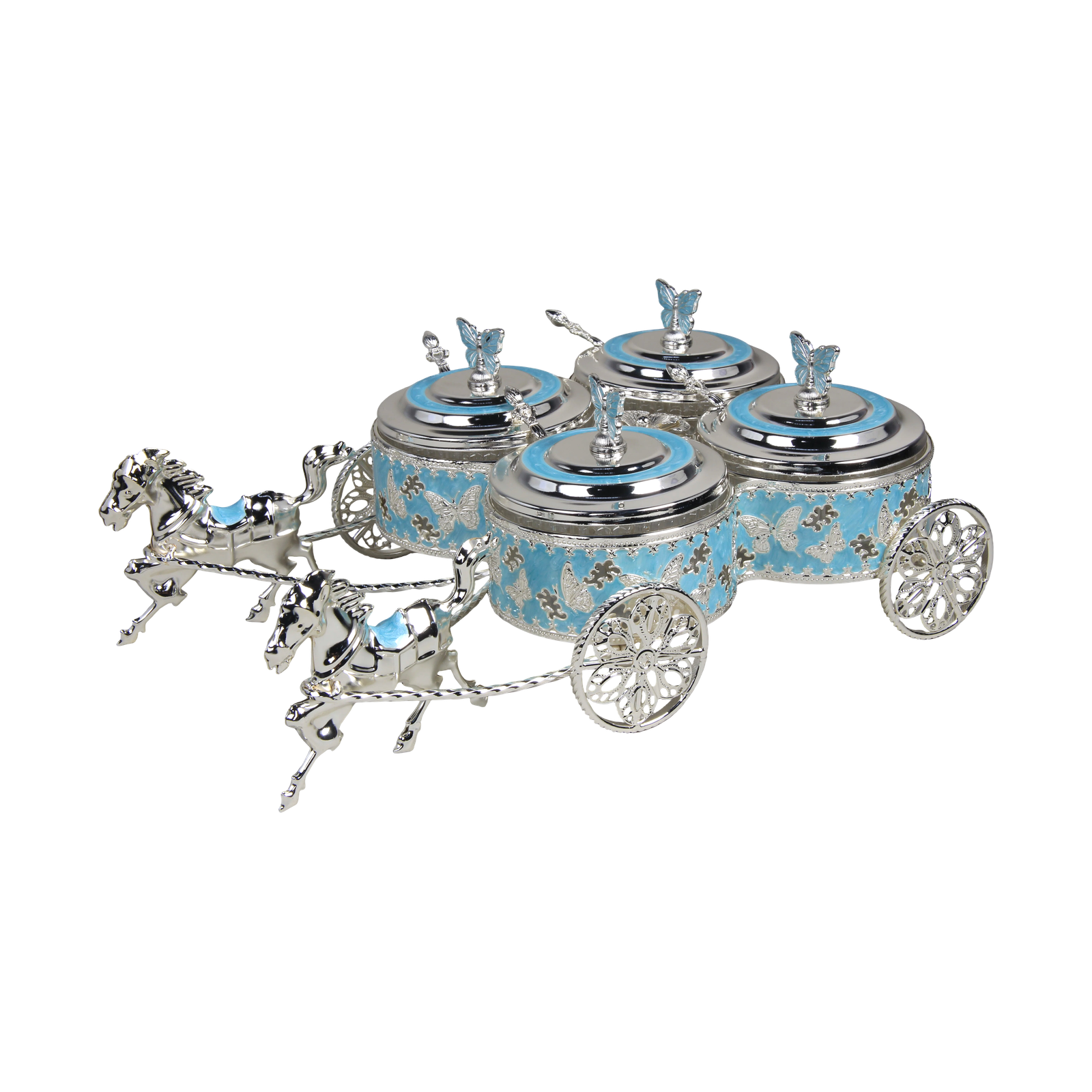 TZ074 Four-pot butterfly double-horse carriage, turquoise finish